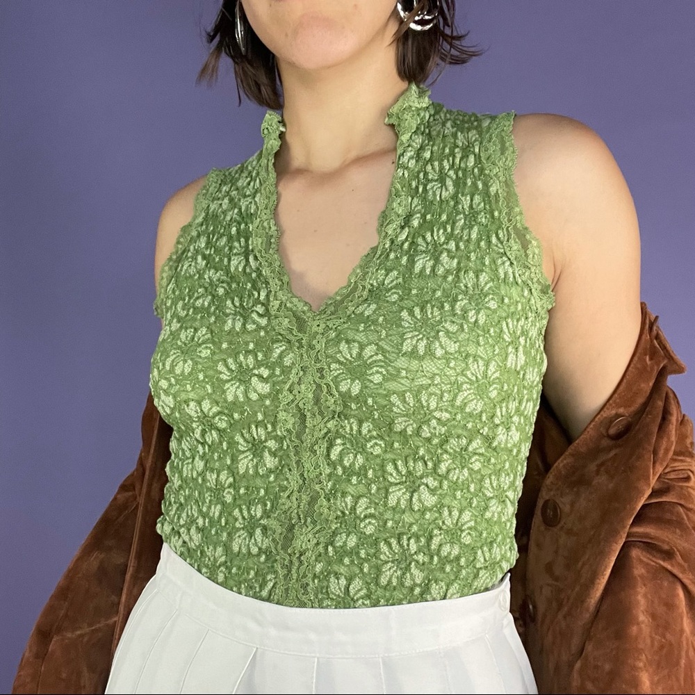 Ann Ferriday Green Lace Sleeveless Tank